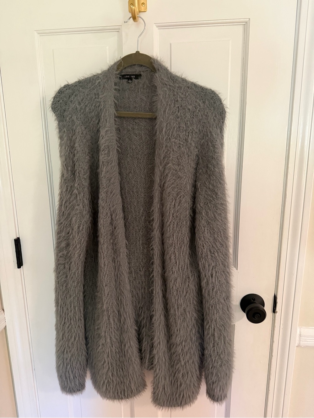 Love Tree Gray Fuzzy Open-Front Cardigan